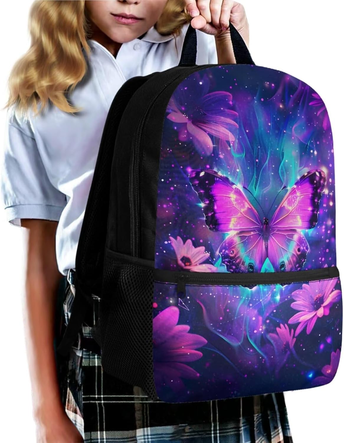 Dreamy Butterfly School Backpack for Girls 8-10, Boys Backpack with Shoulder Strap 4pcs Kids Backpacks for Boys Elementary Middle School Bag Bookbag Outdoor Travel Back Pack