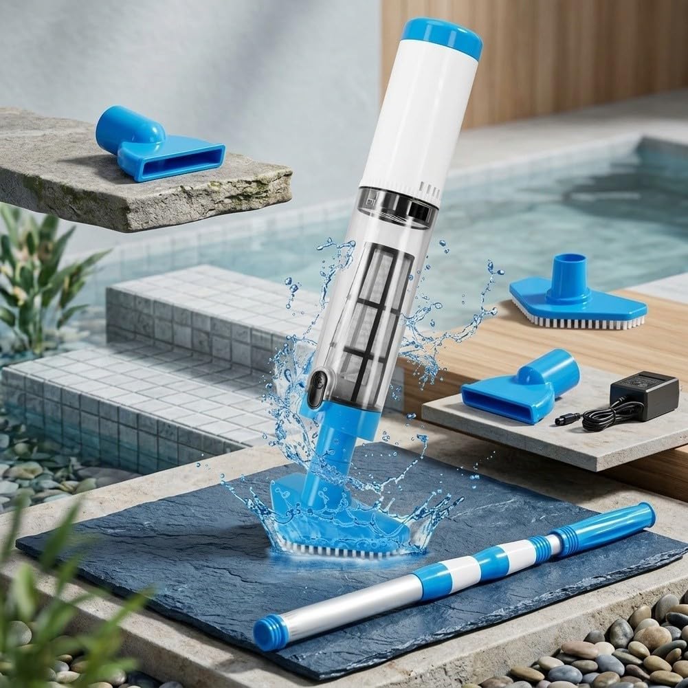 Aspirateur de piscine sans fil rechargeable à main pour piscines hors sol et creusées avec aspiration efficace pour les feuilles, la saleté et le sable sur vinyle pour surfaces carrelées en fibre de