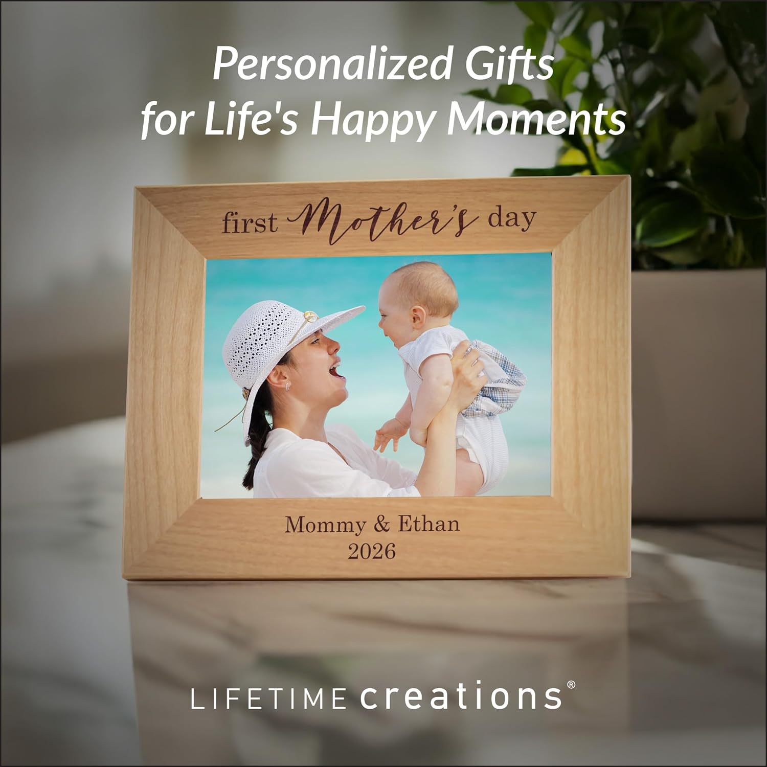 Lifetime Creations Personalized First Mother's Day Picture Frame: 1st Mothers Day Gifts 2025, New Mom Gift, Custom Hardwood Frame Engraved in USA (5x7 Inch Landscape)