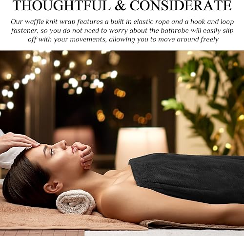 Miniatura 5 de 4 toallas envolventes para mujer, bata de spa con cierre ajustable, parte superior elástica, envoltura ligera para baño y ducha
