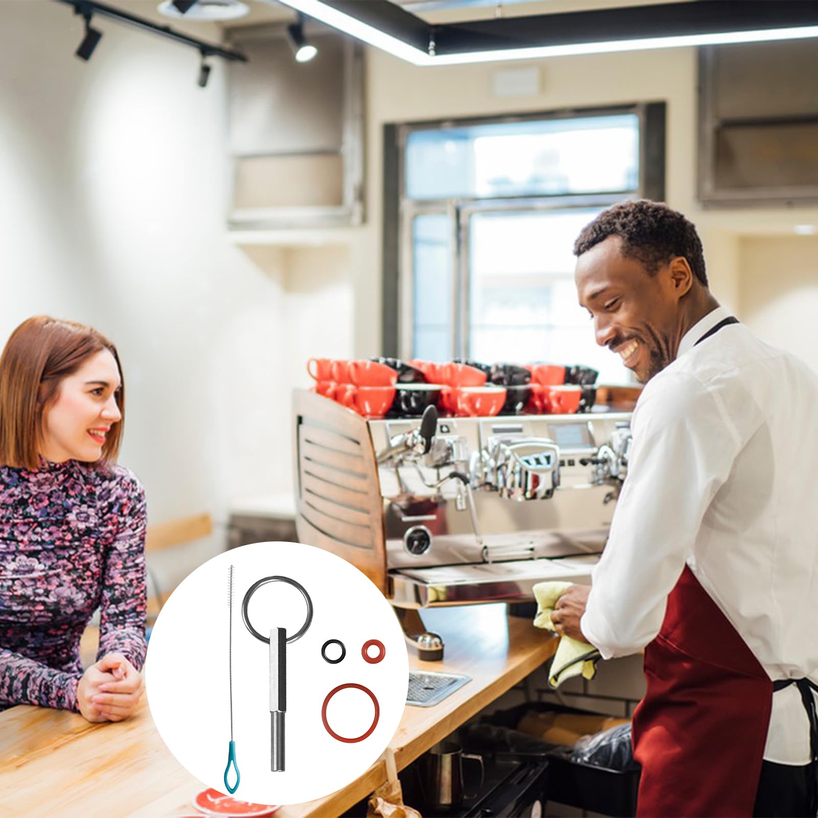 ROSYLEVE Ovale kopsleutel met sleutelhanger voor Jura, 33-delig, inclusief 2-delige reinigingsborstelset, compatibel met volautomatische Jura- koffiemachines