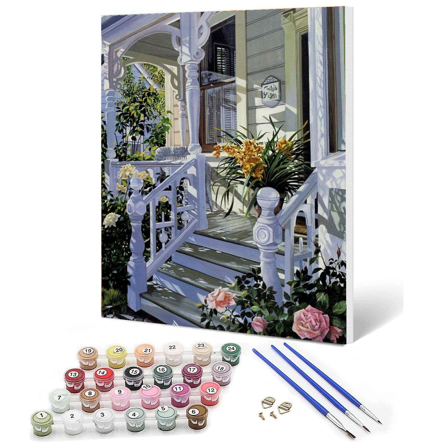 Ediximi DIY Paint by Number Kit for Adults,Childrens and Beginners - 12" x 16" Canvas with Wooden Frame Drawing Arts and Crafts,Steps at The Door