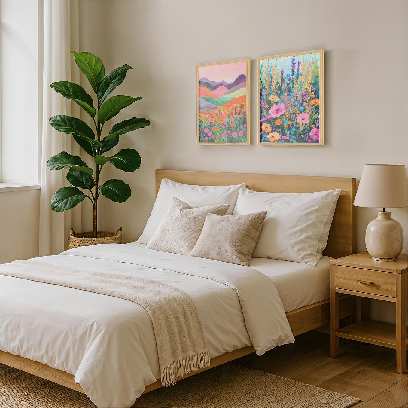 SoulAbiti Vibrant Floral Landscapes Framed Wall Art Print Set of 2 12x18 inch Light Brown Frame Plexi-Glass Pop Art Prints Home Living Room Bedroom Office Décor 4