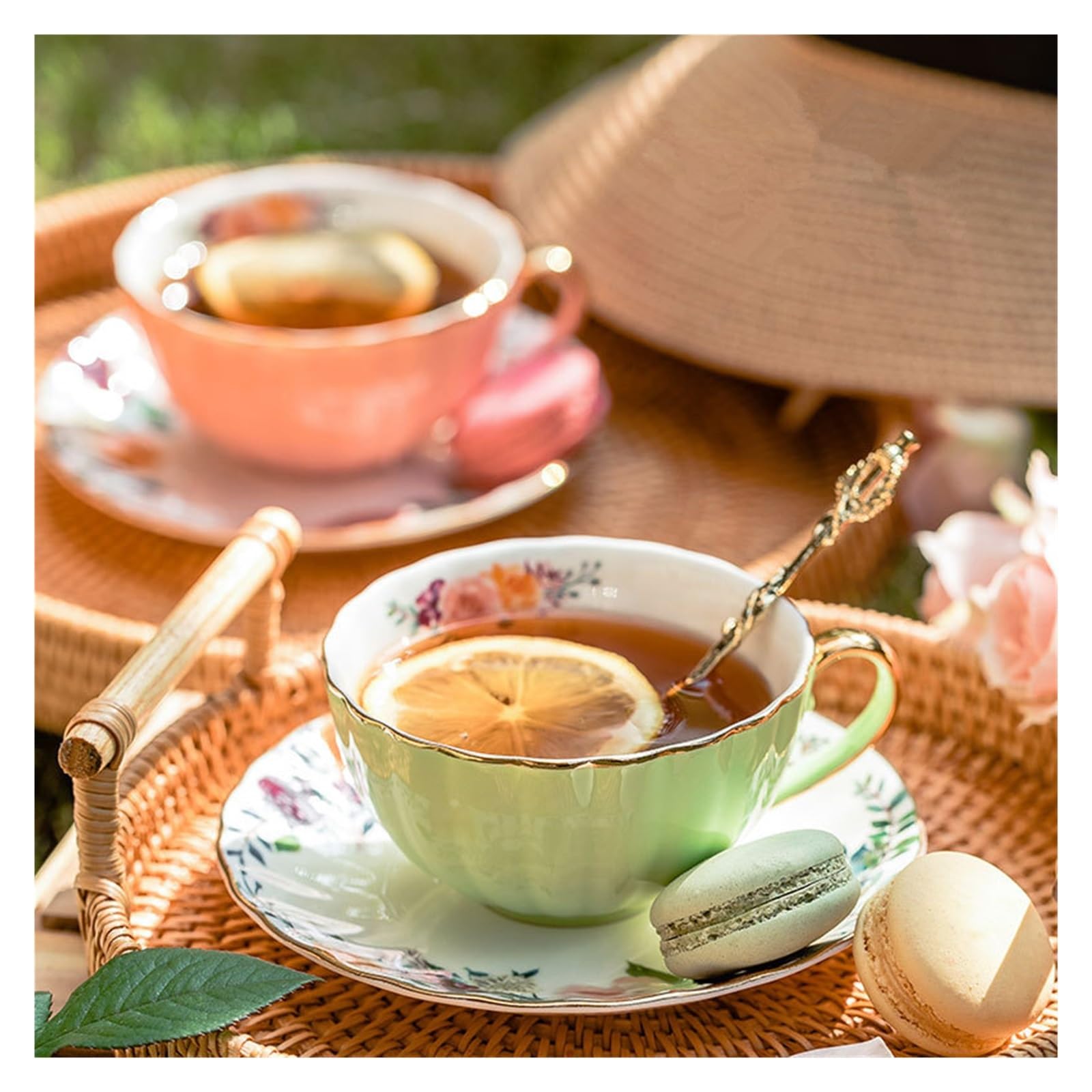 Juego de Taza y Plato de Café Juego de Tazas y platillos de café de cerámica, Tazas de té con Flores, Regalo de Boda, Regalo de acompañamiento(1pc Pink)