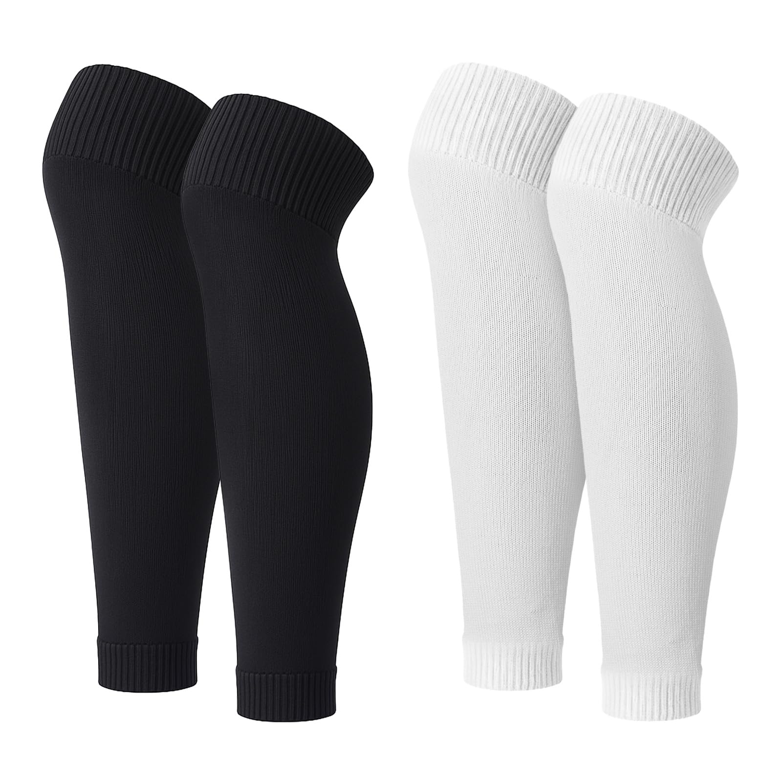 2 Pairs Black Football Sock Sleeves Football Sleeve Socks White Precut Socks Leg Sleeve Shin Guard Sock Adult for Training Adult (Black, White)