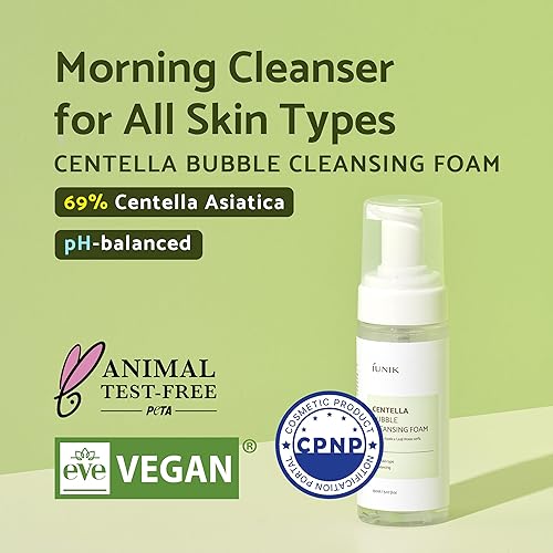 Miniatura 2 de IUNIK Centella Bubble Foaming Vegan Facial Cleanser - 69% extracto de centella asiática, calmante, hidratante, exfoliante, elimina puntos negros de