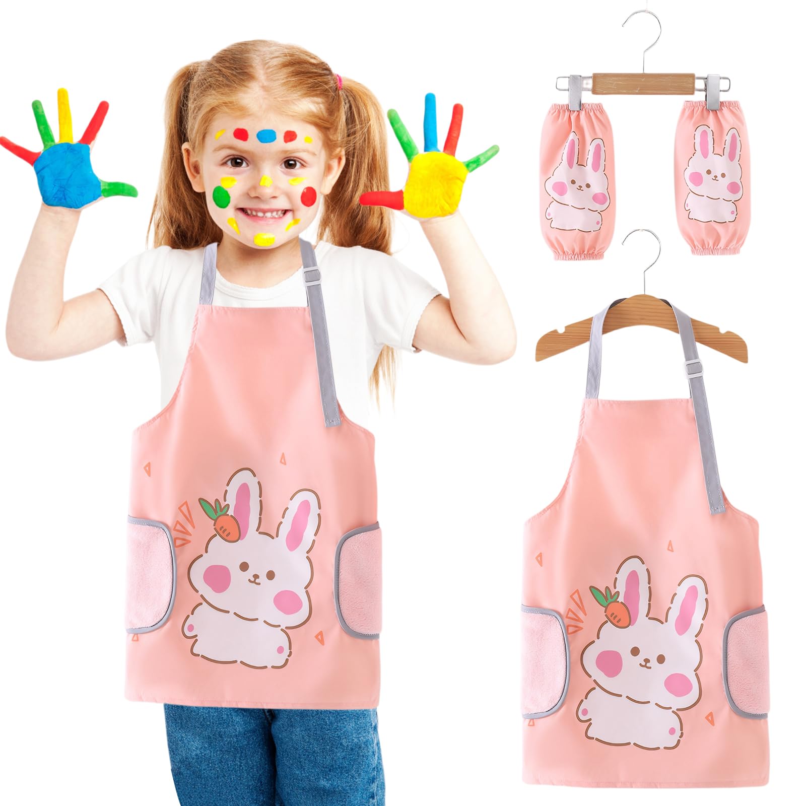 Wisebom Delantal Niña con Bolsillo y 2 Mangas Pintura delantaL para Niñas Impermeable delantal Infantil Cocinero delantal de Cocina Ajustable para Pintar Cocinar Hornear,8-12 Años
