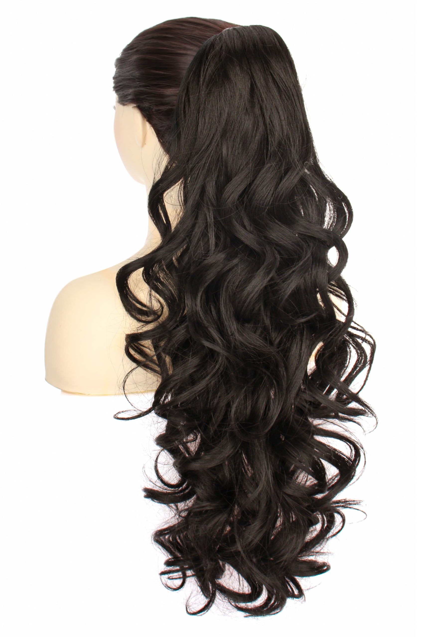 PORSMEER Ponytail Hair Extension Claw Clip in Ponytail Extensions Long Curly Wavy Ponytail Hair Extension Jaw Clip on Pony Tails Hairpiece for Women 26 inches (Black brown) - Image 2