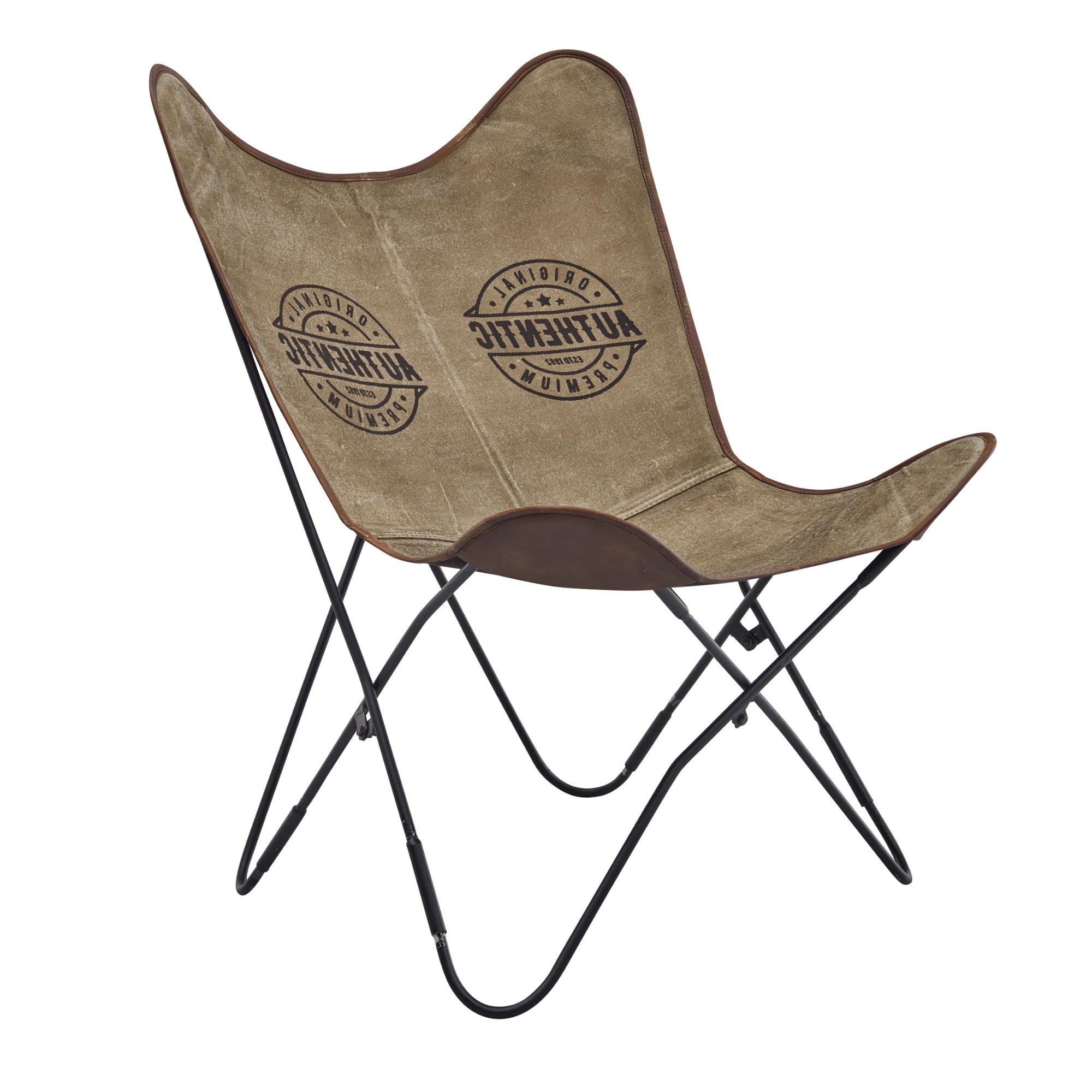 MILLA Butterfly Sessel, Canvas - Retro Wohnzimmer Sessel mit schwarzem Metallgestell - 75 x 90 x 75 cm (B/H/T)