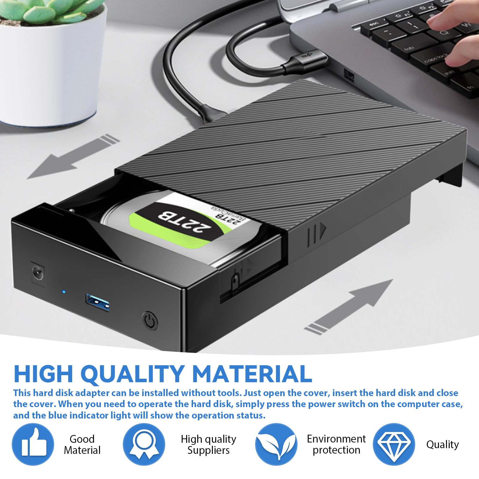 Docking station per dischi rigidi da 3,5 Gbps, USB 3.0 SATA HDD da 2,5 e 3,5 pollici, adattatore per dischi rigidi con adattatore di alimentazione da 12 V/2 A, supporta UASP
