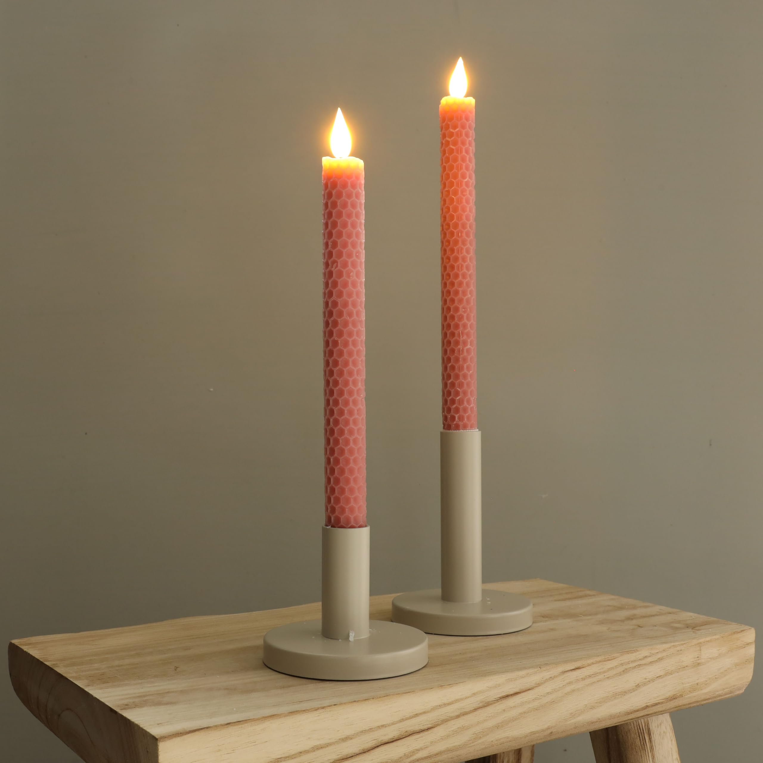 comforder Real Wax LED Candles with Flickering Flame (Set of 2), Electric Taper Candles with Timer Function, Honeycomb Look. (Mauve) - Image 3