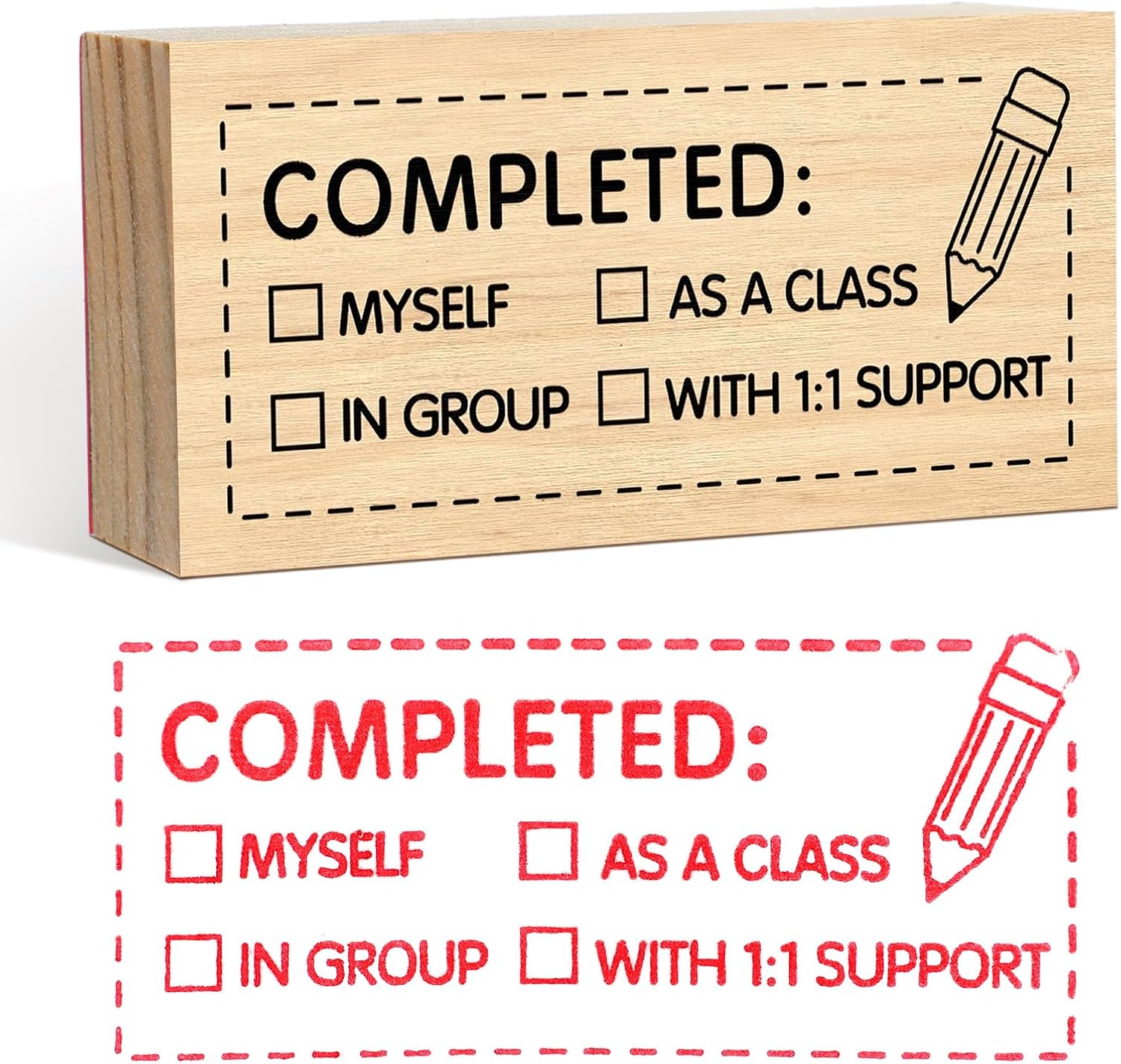 Kosiz Teacher Stamps for Grading Wood Check Box Stamp Teacher Gift New 2025 School Years Classroom Office Stationery for Back to School Easy Grading First Day of Class Supplies(Completed)
