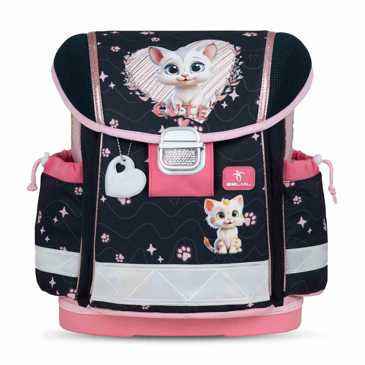 Belmil Schulranzen Set 403-13/AG/S/R 5 - teilig ergonomischer Schulranzen Set mit Regenschutz 1. klasse 2. klasse 3. klasse - Super Leicht 930-990 g/Grundschule (Cute Kitten 2)