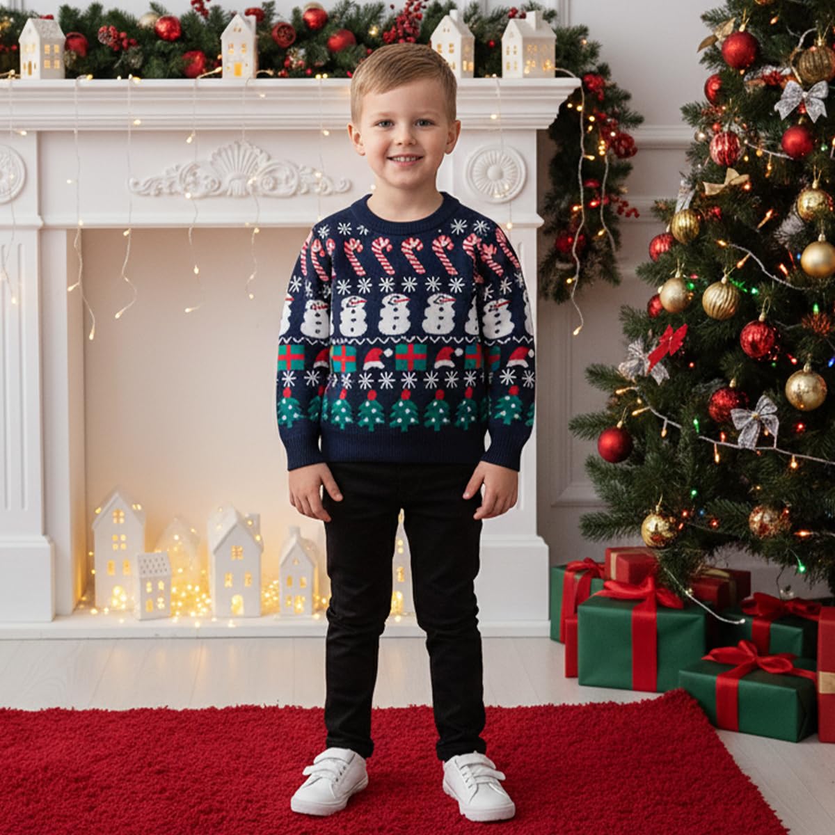 JiAmy Bébé Noël Pull Sweat-shirt Tricoté Hiver Chandail Manche Longue Cerf Tenues 1-6 Ans