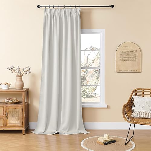 Miniatura 1 de Rutterllow Cortinas opacas beige de 105 pulgadas de largo para sala de estar, cortinas plisadas con ganchos para pista, cortinas térmicas para