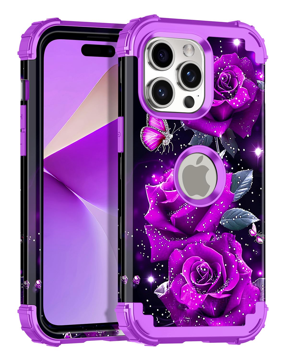 Miqala Compatible with iPhone 15 Pro Max Case,Glow in The Dark Three Layer Heavy Duty Shockproof Full Protection Hard Plas...