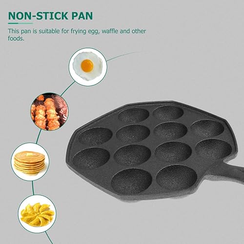 Miniatura 4 de Cabilock Sartén Takoyaki de hierro fundido, 12 moldes antiadherente Takoyaki Maker Sartén para bolas de pulpo japonesas, Aebleskiver, hojaldre para