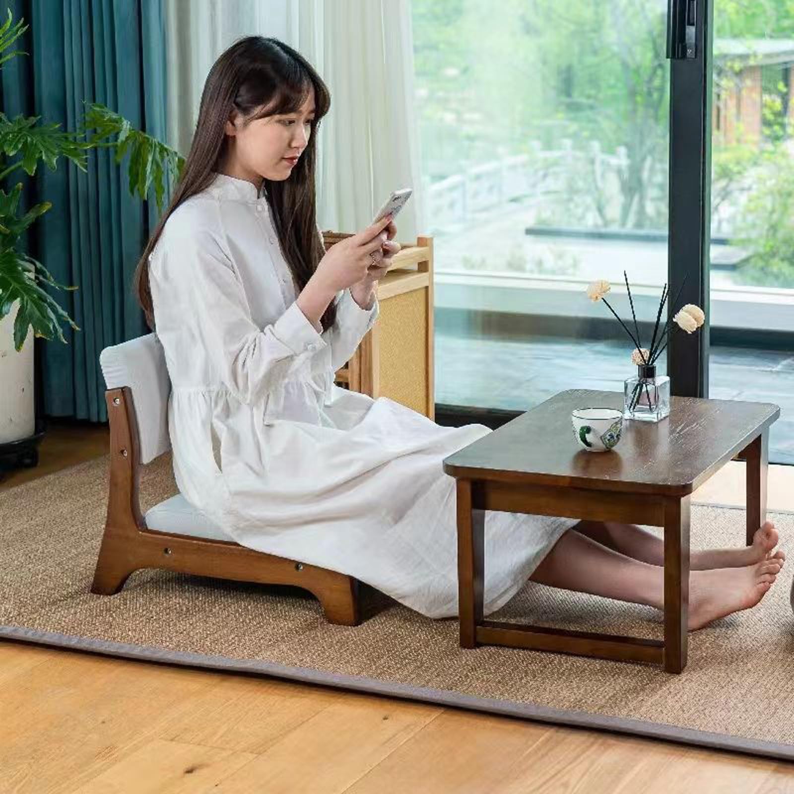 Chaise De Sol Tatami,Siège De Sol De Chaise De Salon,Chaise de Sol Japonaise multifonctionnelle,Chaise de Sol de méditation,avec Dossiers,pour la Lecture de la méditation Baie vitrée