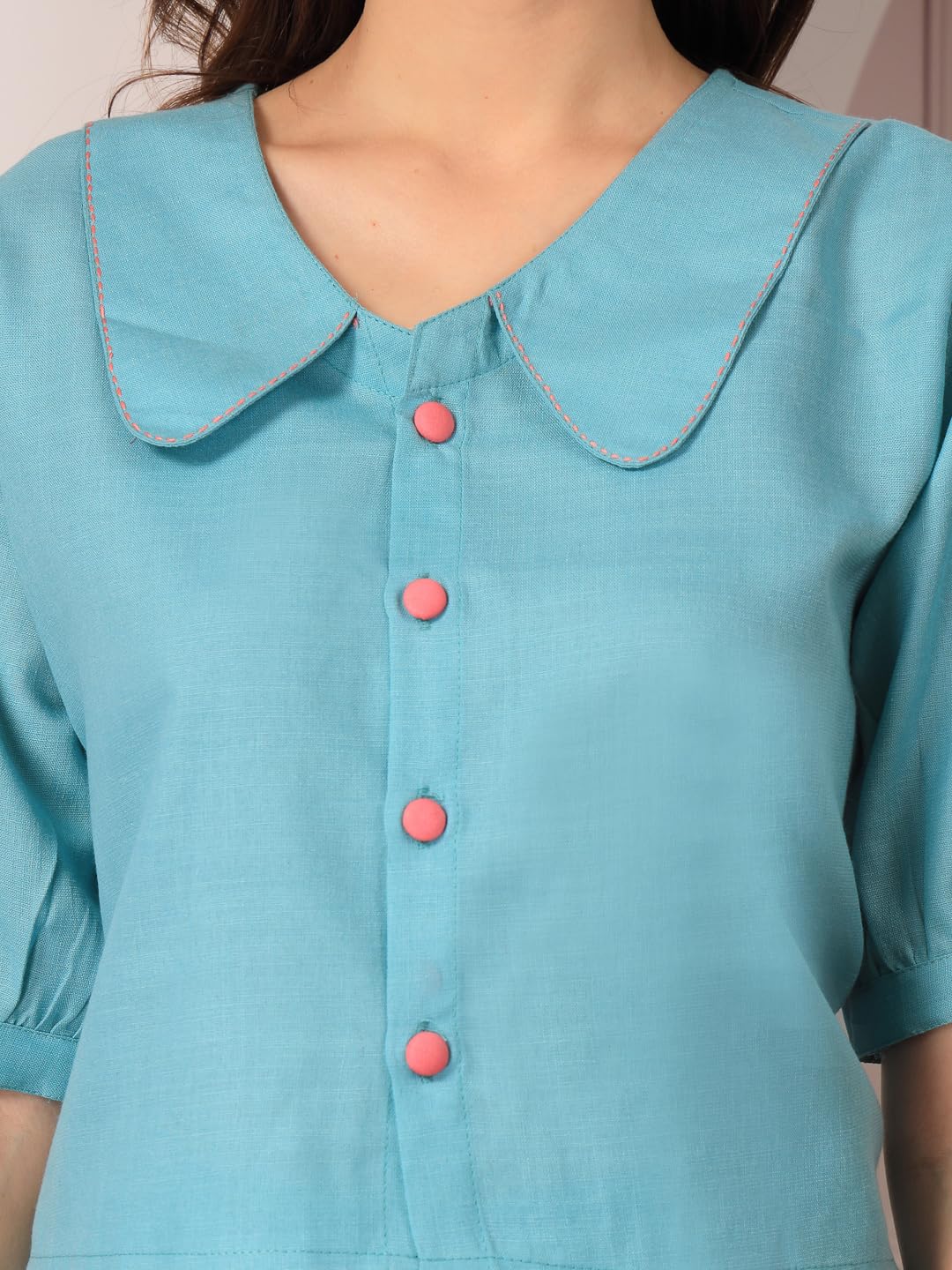 Stylum Women's Solid Cotton Blend Co-Ord Set (Csaquabeach34_Aqua, Xs)