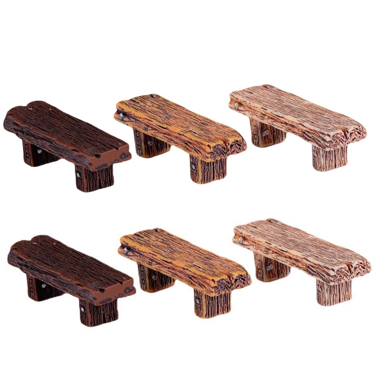rflauoe 6pcs Mini Resin Benches, Miniature Wood Dollhouse Furniture(L10-6)