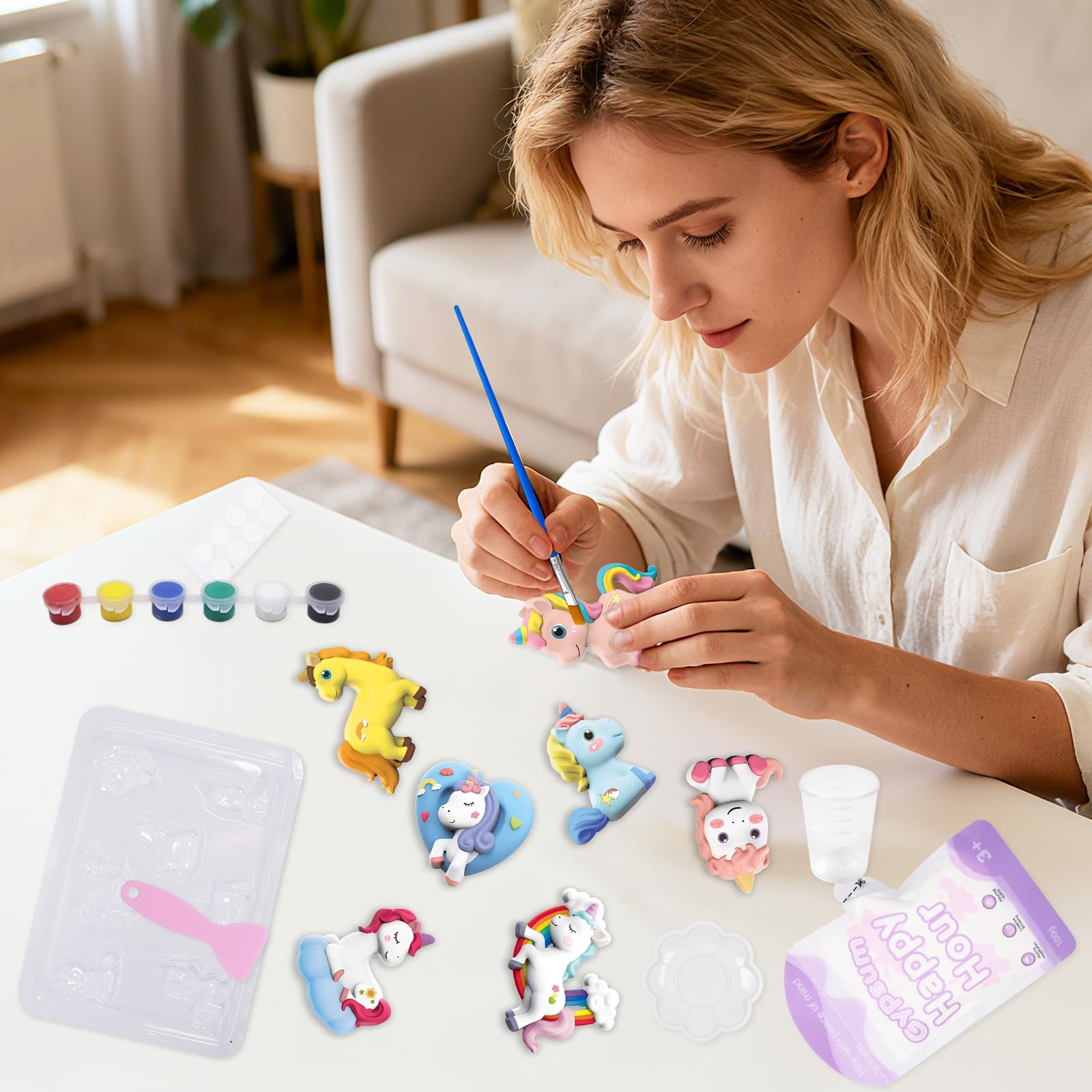 HYDROGELIX® Unicorns - Kit Pittura Gesso Per Bambini 4-9 Anni Con Stampi E Colori - 5
