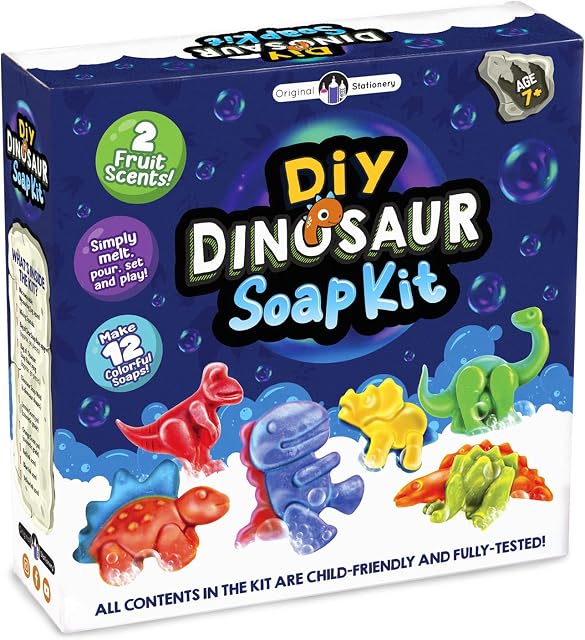 Original Stationery Dinosaur Soap Making Kit, Make Your Own Soap Kit with Dino Molds & Ink Colours, Fun Science Kits for Kids Age 8-12 & Gift for Xmas