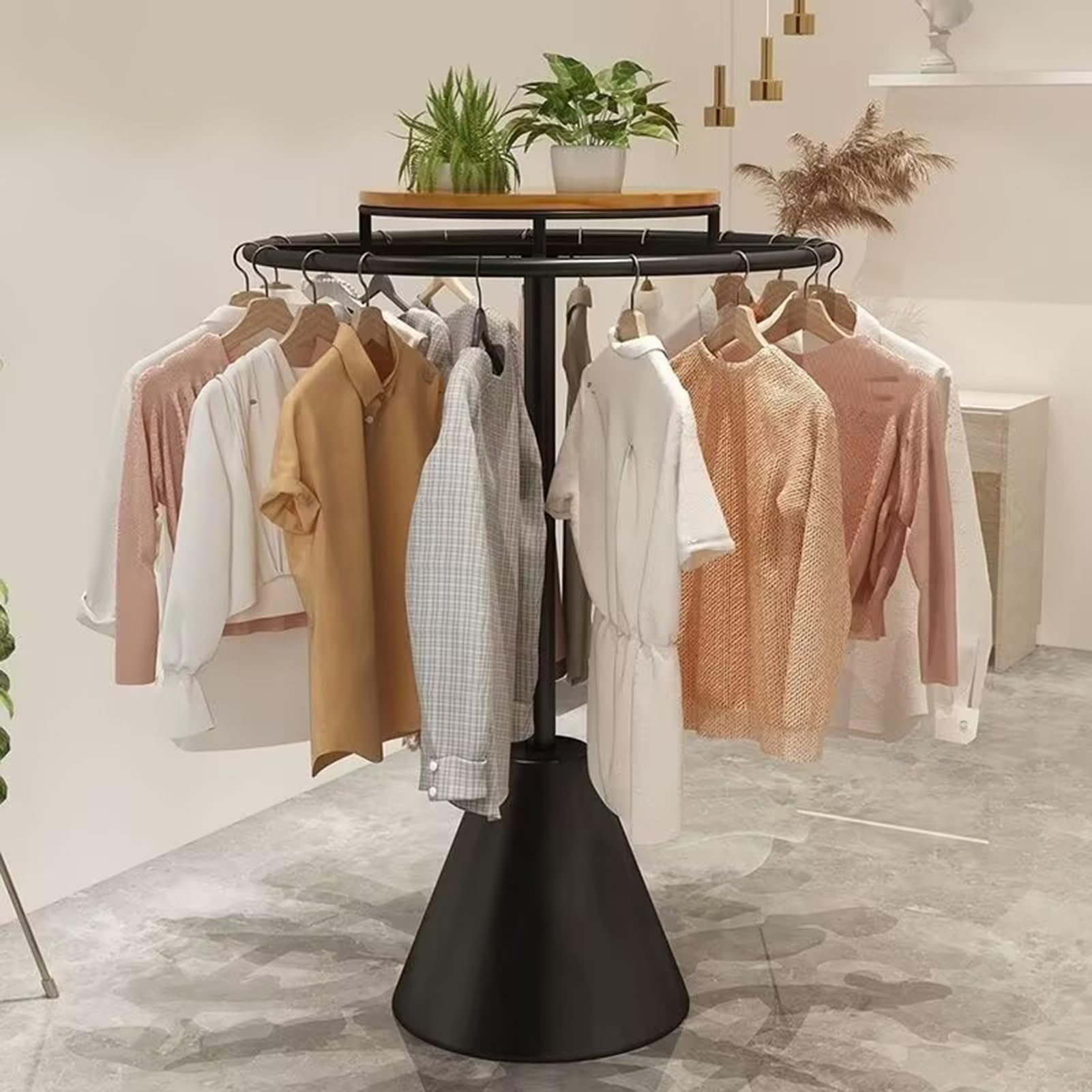 FGXHHS Rotatable Round Clothes Rack, Heavy Duty Floor-Standing Garment Display for Boutiques and Retail Stores