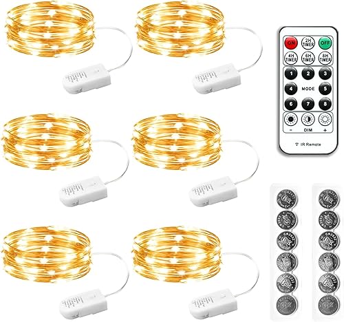 Miniatura 12 de HXWEIYE Paquete de 6 Luces de Hadas Blancas a Batería con Control Remoto y Temporizador, 7 pies 20 LED Luces de Cadena Mini Luces para Frascos