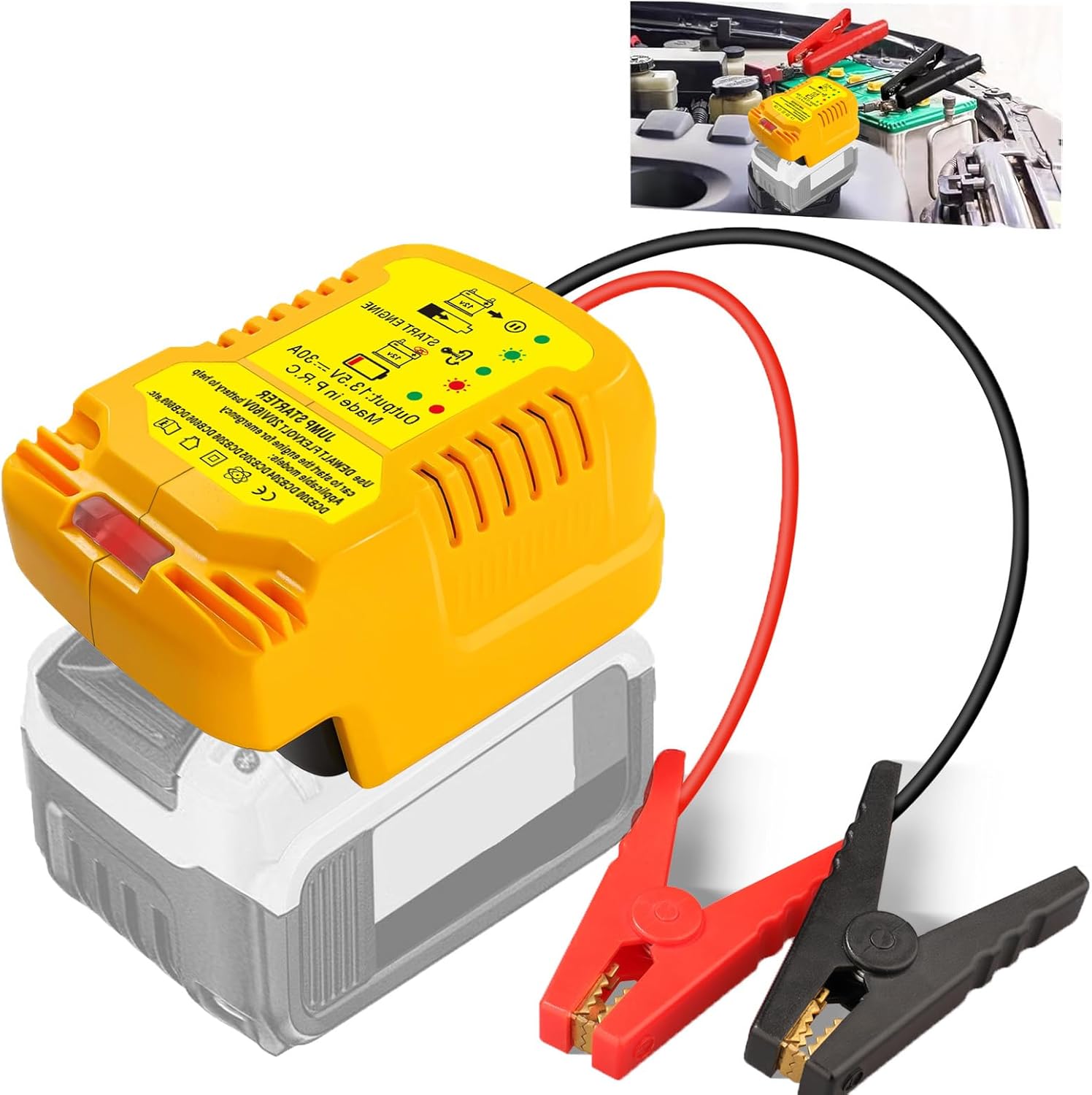 Car Jump Starters Adapter Compatible with DeWalt 20V MAX Batteries with 11AWG Jump kit Cable for use with Trucks, SUVs, Full-Size Cars, Small Compact Cars Vehicles