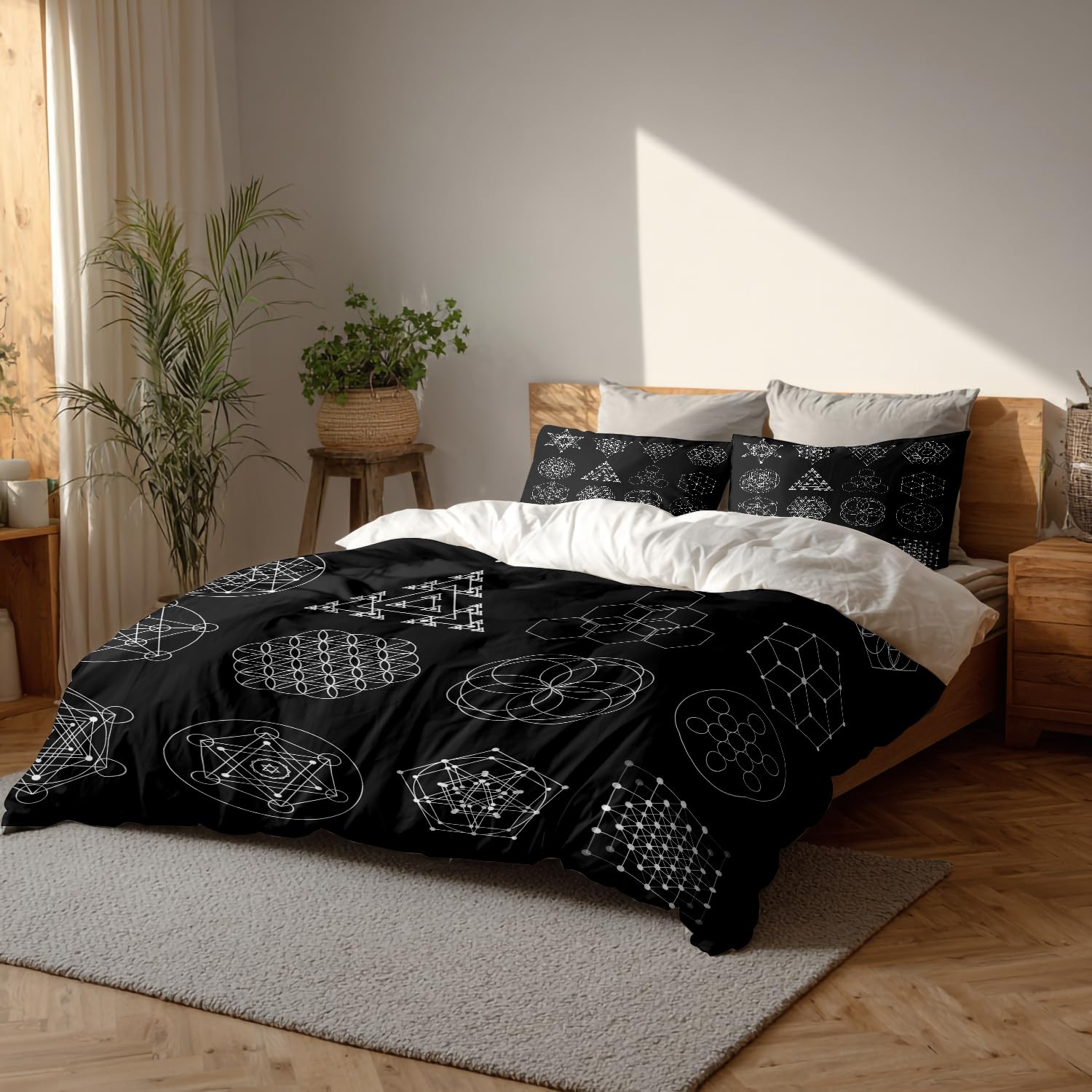 Parure de lit géométrie sacrée queen size housse de couette imprimée alchimie 3 pièces