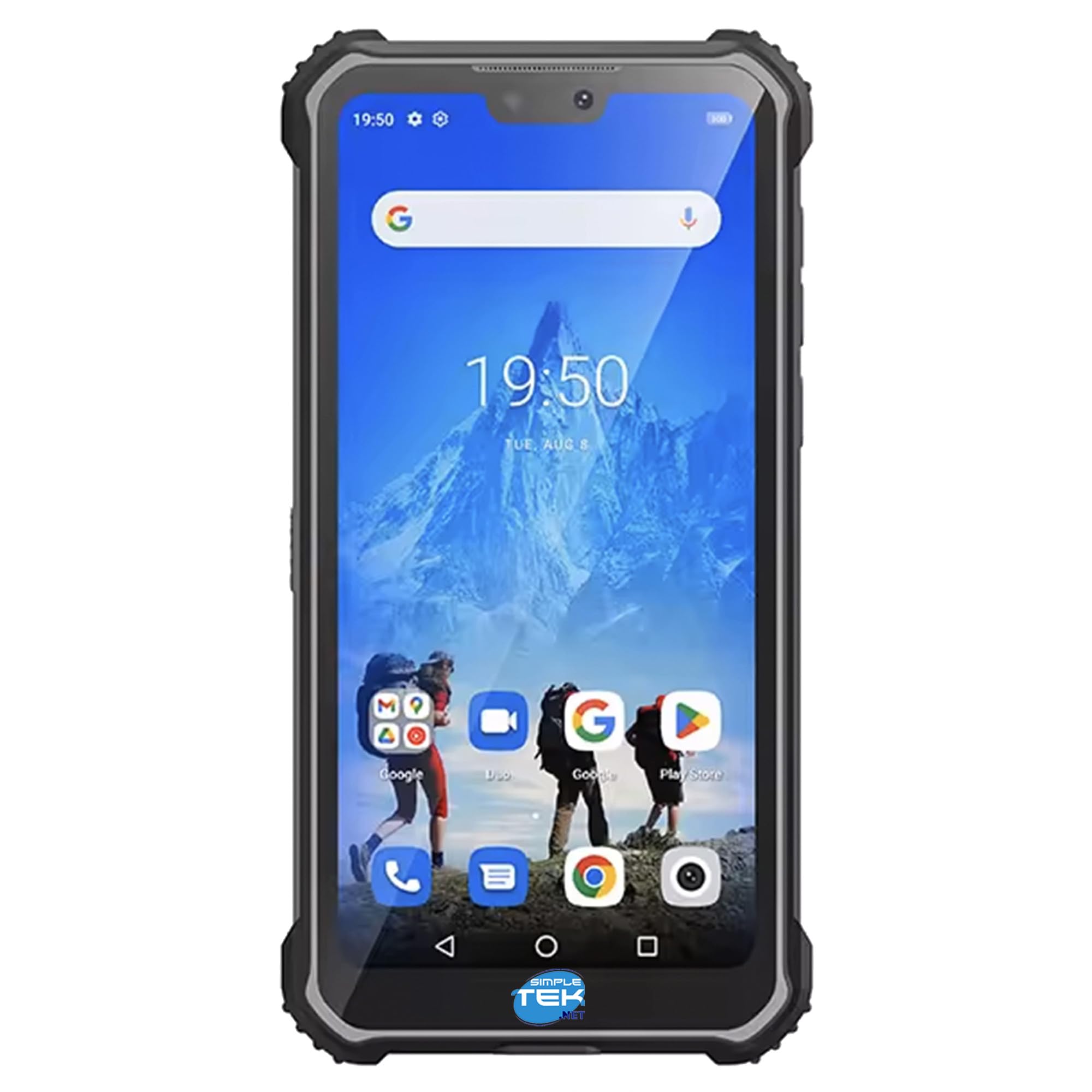 SIMPLETEK Wytrzymały smartfon 4G Dual SIM z baterią 10 000 mAh, pamięcią 6 GB RAM i 128 GB, bezprzewodowym ładowaniem, NFC, czujnikiem linii papilarnych, czarny
