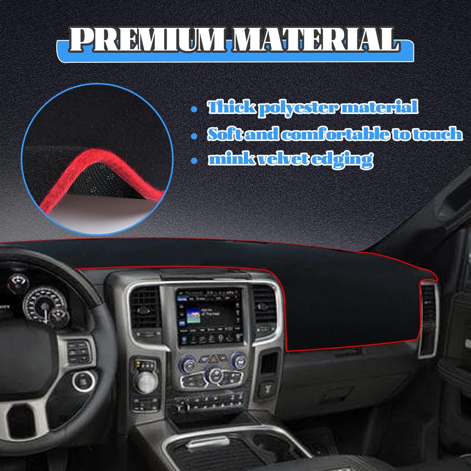 Dashboard Cover Dash Cover Mat Pad Carpet Custom Fit for Dodge Ram 1500 2500 3500 2010-2018 Accessories Anti-Skid Center Console Protector Cover Mat(Red Edge)
