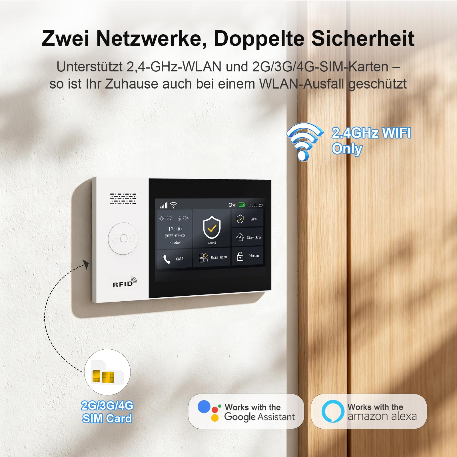 4,3 Zoll Touchscreen Alarmanlage für Haus mit Innenkamera und Außenkamera, 4G+ WLAN Alarmanlage Haus, Wohnung mit Sirene, 4 PIR-Bewegungsmelder, 8 Fenster-/Türsensor, 3 Fernbedienungen