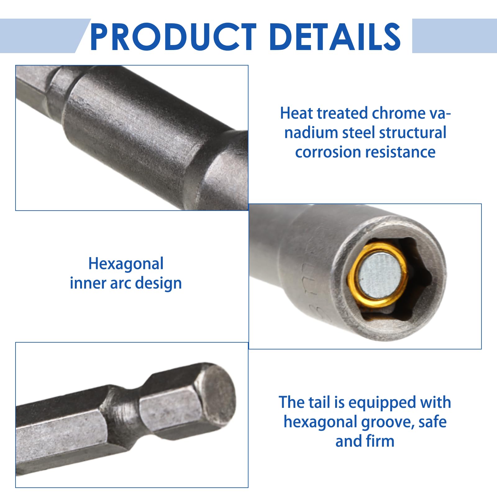 5Pcs 1/4" Hex Shank 8mm x 65mm Magnetic Nut Setter Driver Drill Bit Set - Image 3