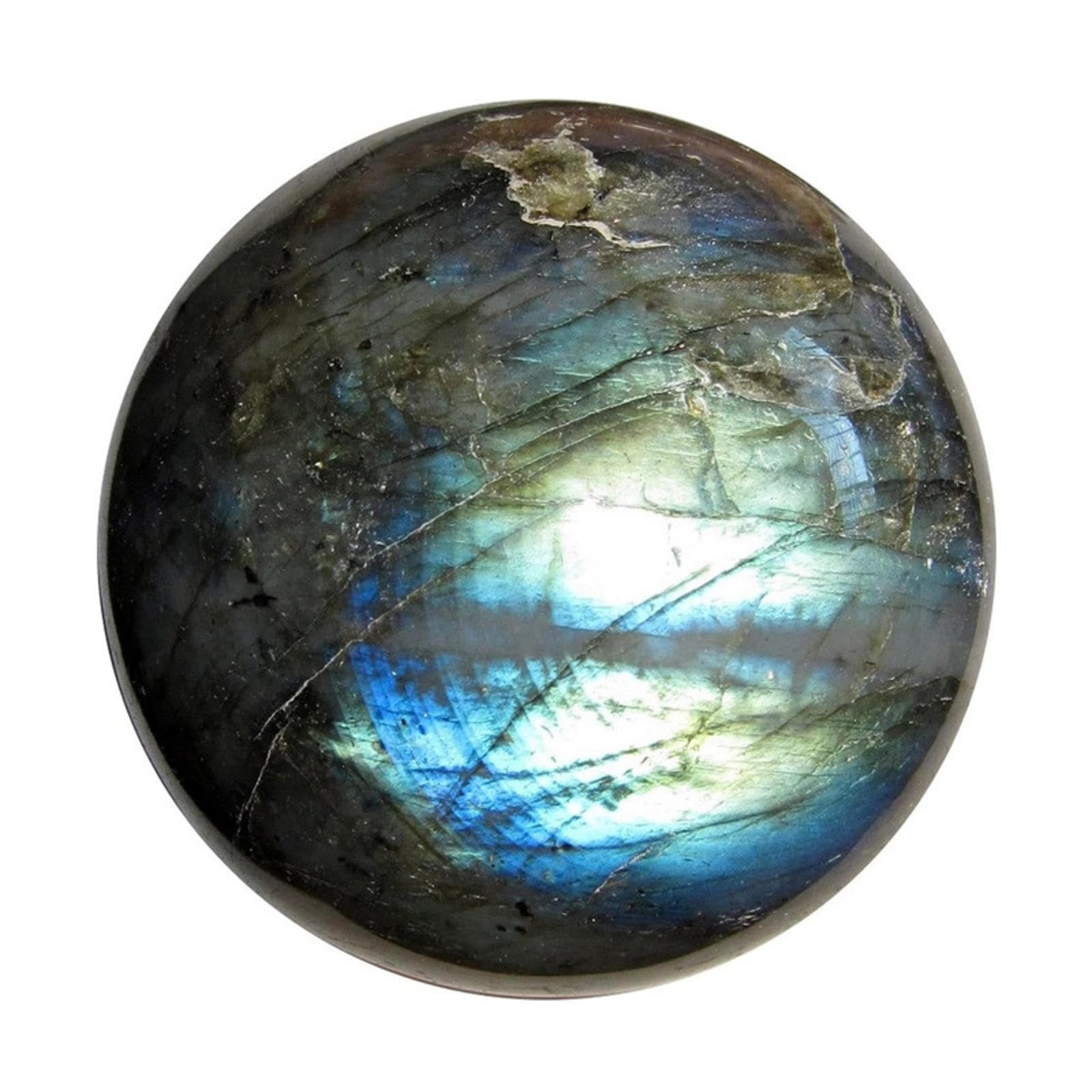 AARTERZZA Crystal Ball, Labradorite Ornaments, Gray Moonstone Rough Stone Polished Seven-Star Array feng Shui Home,70mm