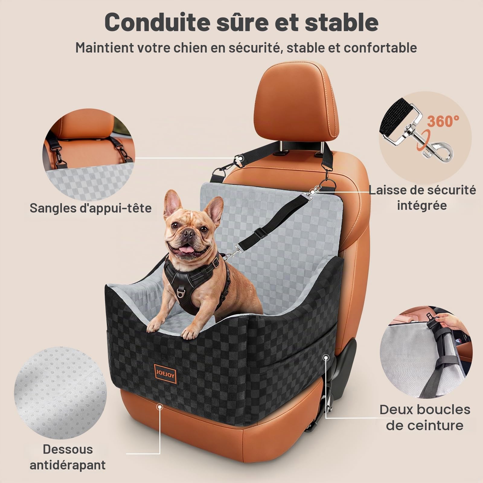 Siège Auto Chien, Extra Stable, pour Chiens de Petite à Moyenne Taille, Rembourrage en Mousse à mémoire de Forme,Housse Lavable,Coussin Double Face, pour siège arrière et siège Avant