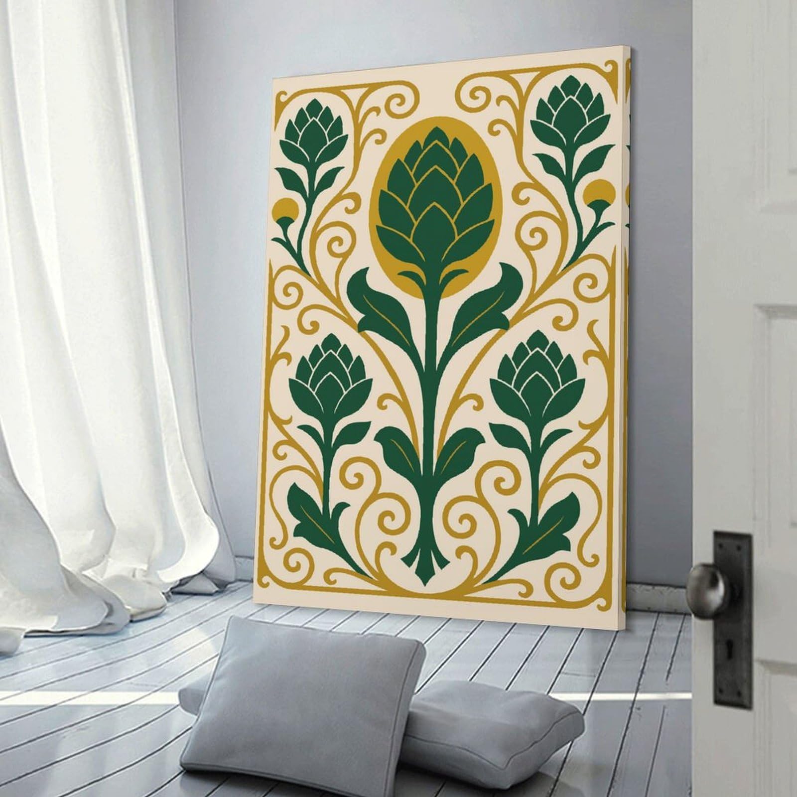 Junmoney Art Nouveau Floral Design Canvas Wall Art, 24x36inch(60x90cm), for Bedroom, Guest Room Or Reading Nook, Decorative Wall Art for Cosy Rooms