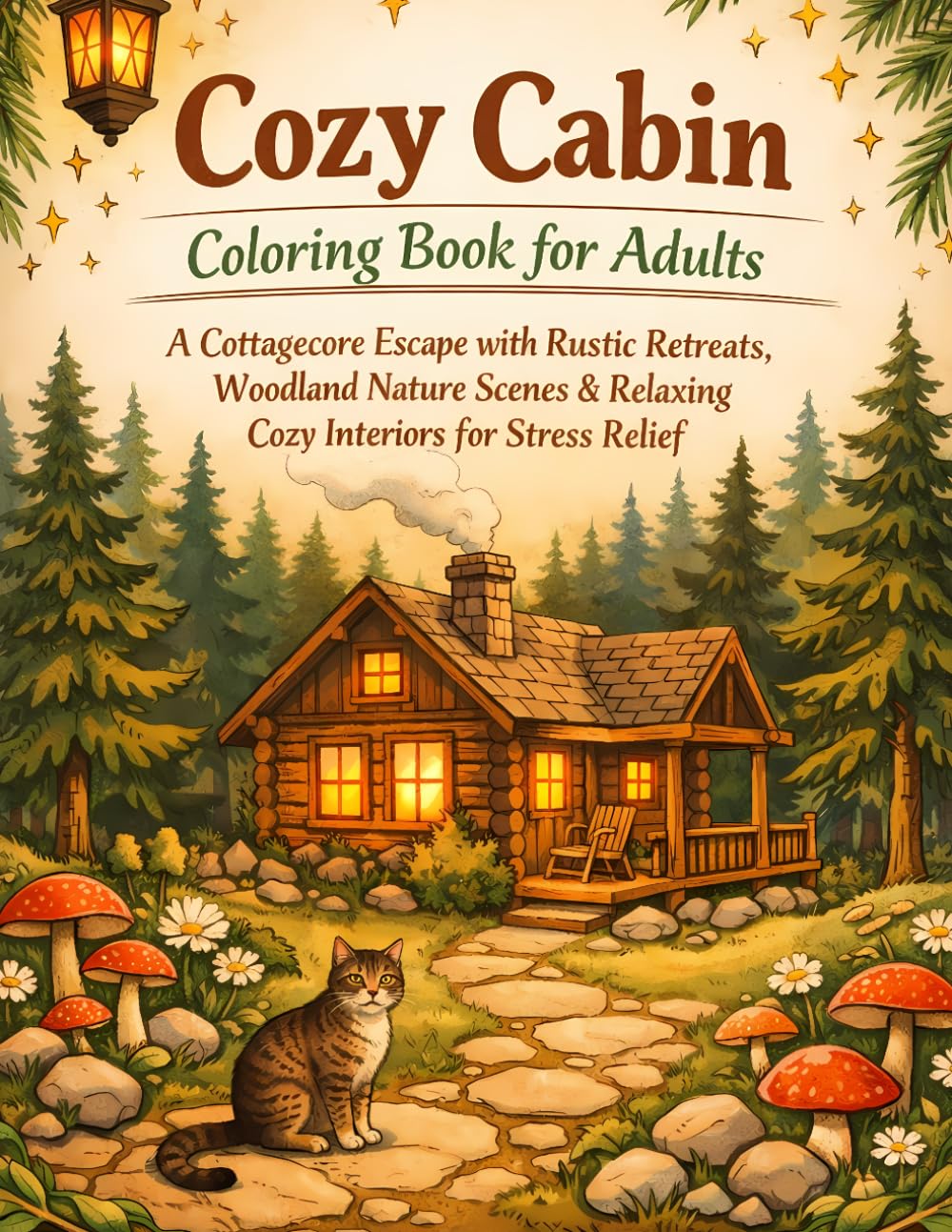 Cozy Cabin Coloring Book for Adults A Cottagecore Escape with Rustic Retreats, Woodland Nature Scenes & Relaxing Cozy Interiors for Stress Relief