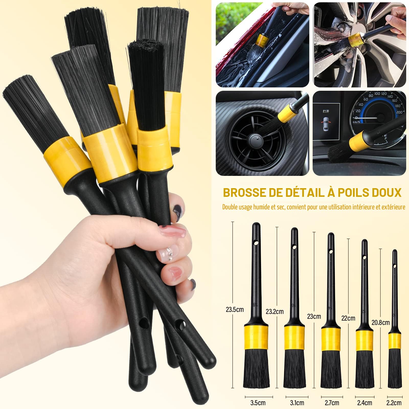 AOKITO Kit de nettoyage de voiture - 20 pièces pour l'intérieur et l'extérieur - Kit de lavage de voiture avec brosses, éponges de polissage, gel de nettoyage et plus encore - Sac de transport