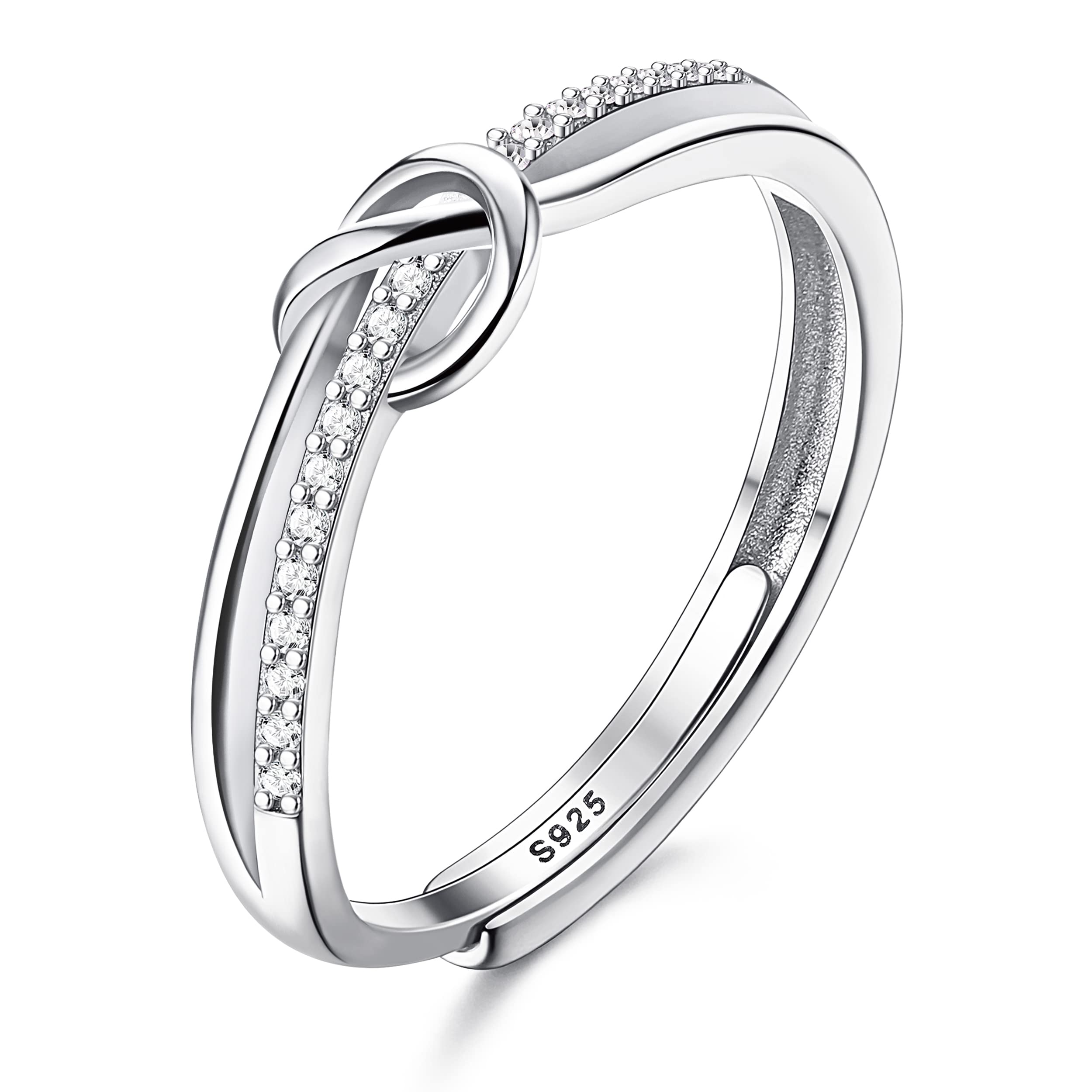 JeweBellaAnillo Mujer Plata de Ley 925 Elegante Anillo Nudo de Amor Anillo Ajustable Plata/Oro/Oro Rosa Circonita Cúbica Boda Compromiso Alianzas Anillo