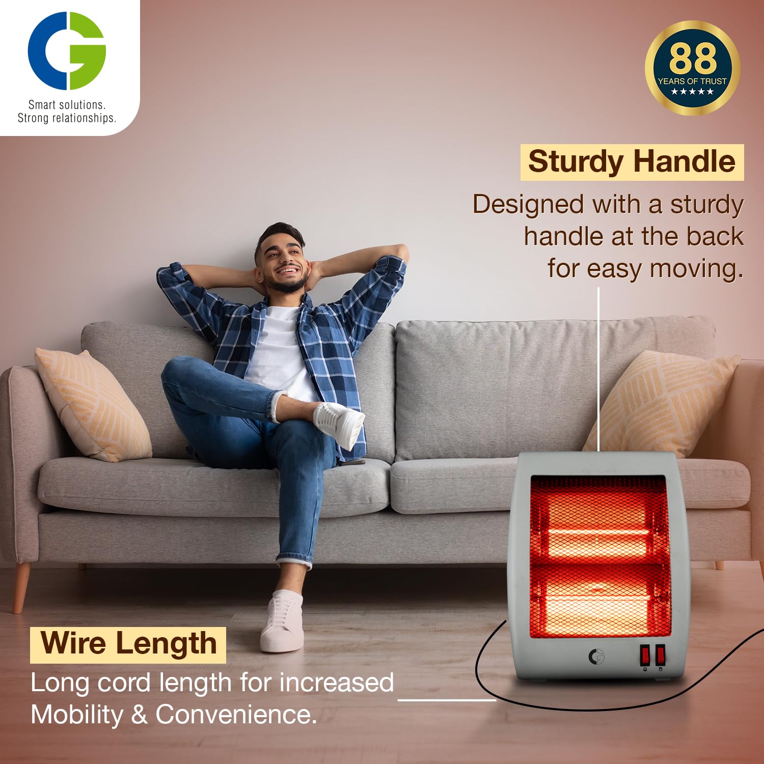 CG Revanta 2H 800W Halogen Room Heater | All New Red Halogen | 2 Heat Settings | Tip Over Safety Switch | Noiseless Operation | Ideal for Rooms up to 150 sqft | Grey 1