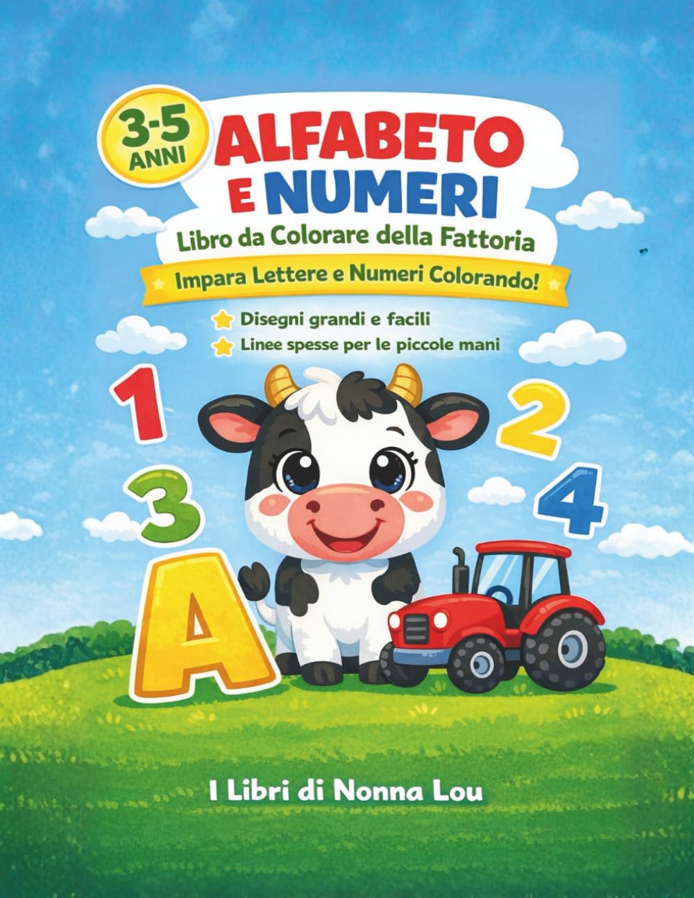 ALFABETO E NUMERI DELLA FATTORIA: Libro da colorare per bambini 3-5 anni/lettere e numeri da 1 a 10 con animali della fattoria/attivita' educativa prescolare