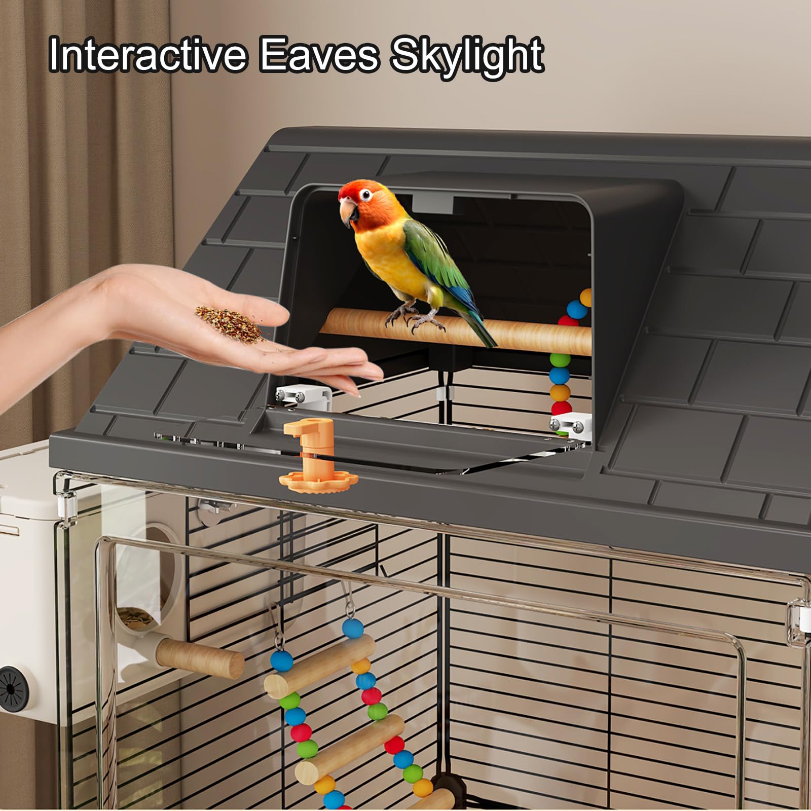 Jaula para Pájaros Moderna con Vista Panorámica 98cm, Aviario Interior con Bandeja Extraíble para Periquitos, Cacatúas, Canarios, Agapornis y Aves Pequeñas Black