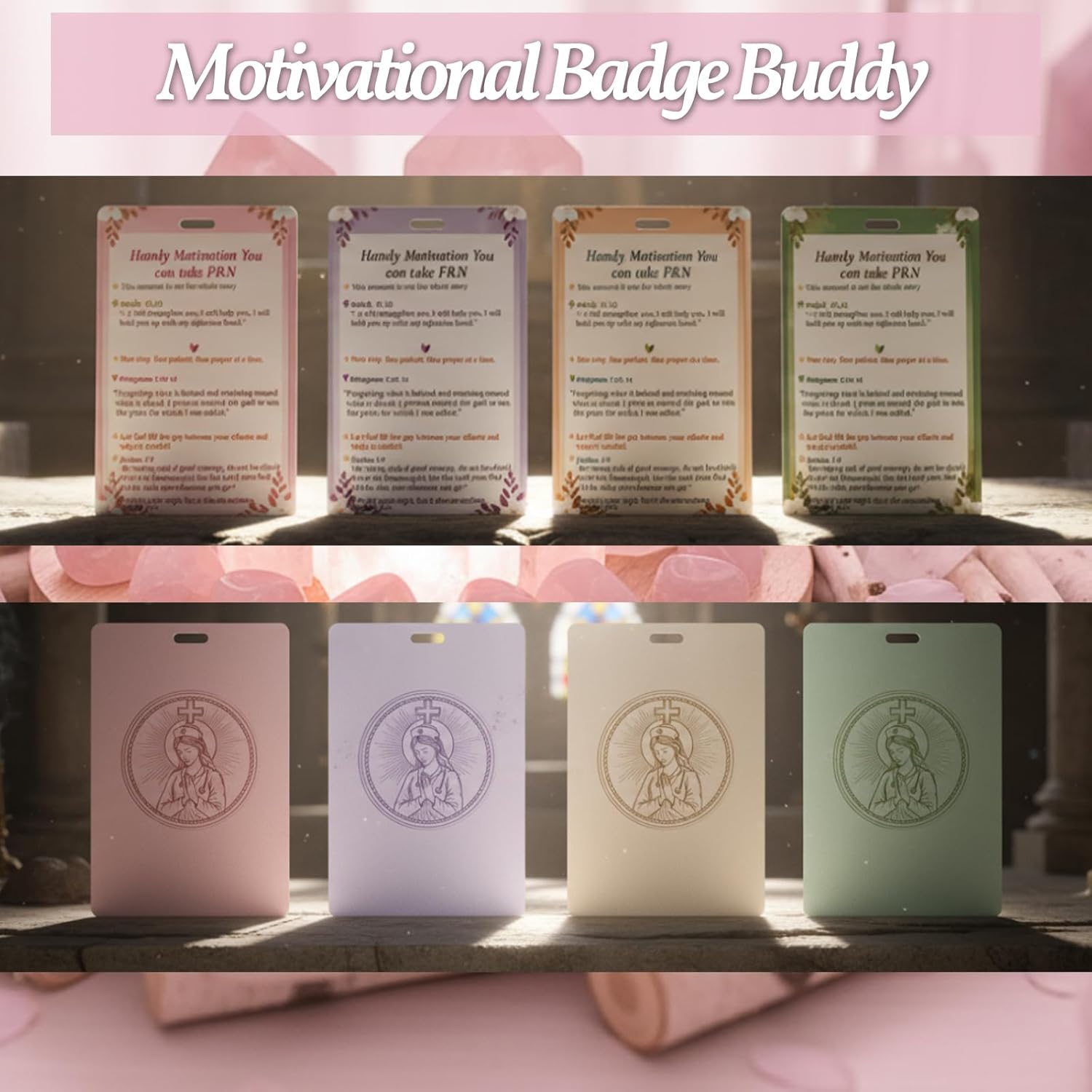 4Pcs Motivational Badge Buddy – Inspirational Christian Gift Set for Healthcare Workers & Students, 4 Colors Durable Plastic Faith Cards with Bible Verses, Encouragement Gifts for Nurses