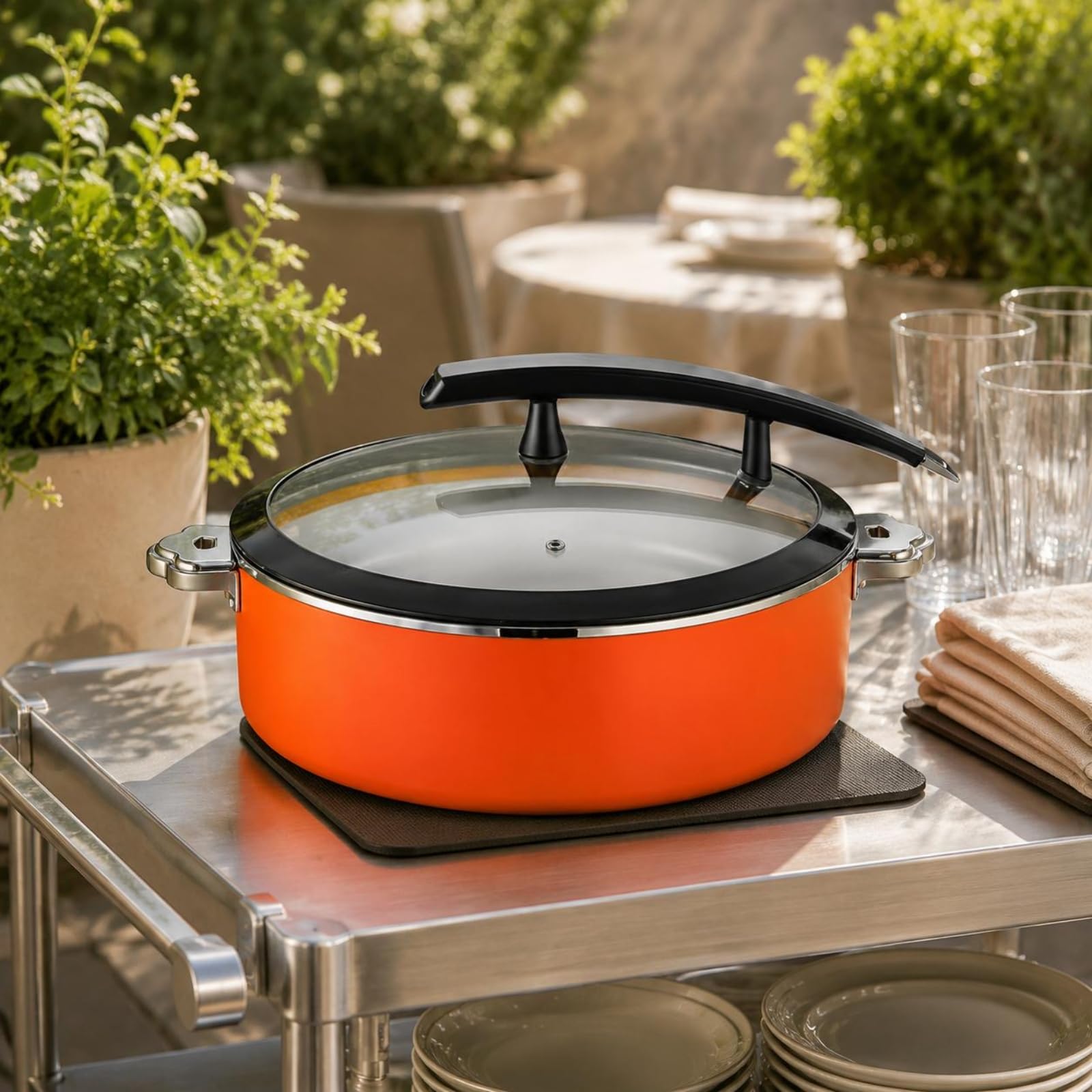 B Baosity Chafing Dish Calentador de Buffet Recipiente Bandeja Caldera de Comida de Acero Inoxidable Estructura Resistente para Uso Diario Profesional, Oro Rosa, 38CM