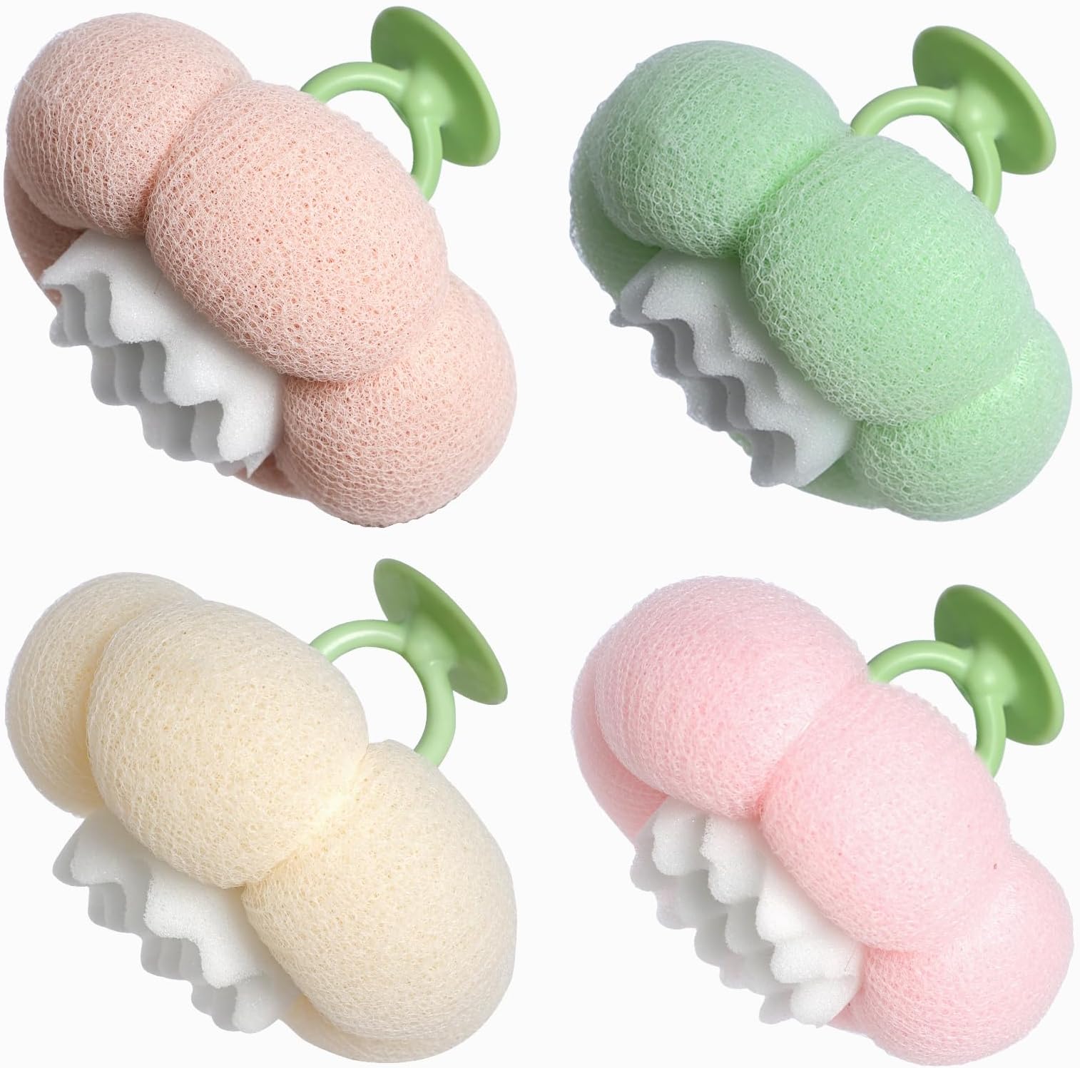 2026 Super Soft Flower-Shaped Suction Cup Bath Sponge, Upgraded 2-in-1 Flower-Shaped Ball Exfoliating Bath loofah Cleaning Brush, Mesh Shower Body Sponge Accessories for Women, Men Shower (4 Color)