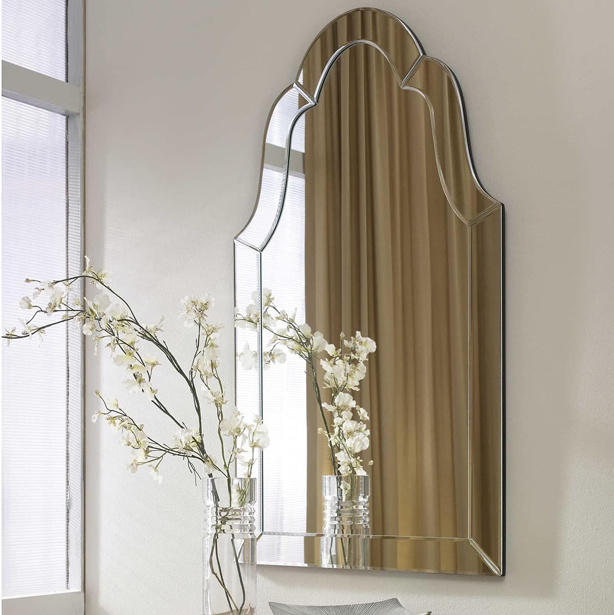 Gorgeous Large Frameless Arch Venetian Style Beveled Wall Mirror
