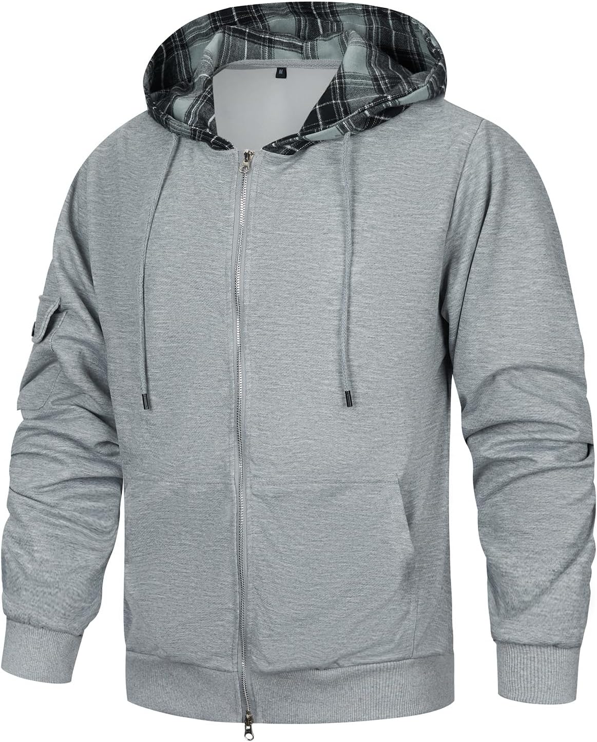 MANTORS Men’s Plaid Full Zip Hoodies Long Sleeve Contrast Hooded Sweatshirts Lightweight Thin Jackets