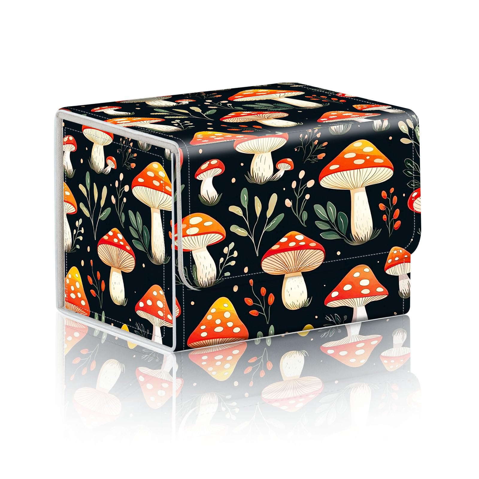 DISUOFEART Trading Card Storage Box, Holds 100+ for MTG Cards, Premium PU Leather with Magnetic Closure, Colorful Mushroom Design Durable Deck Box for Magic the Gathering, Trading Card Games