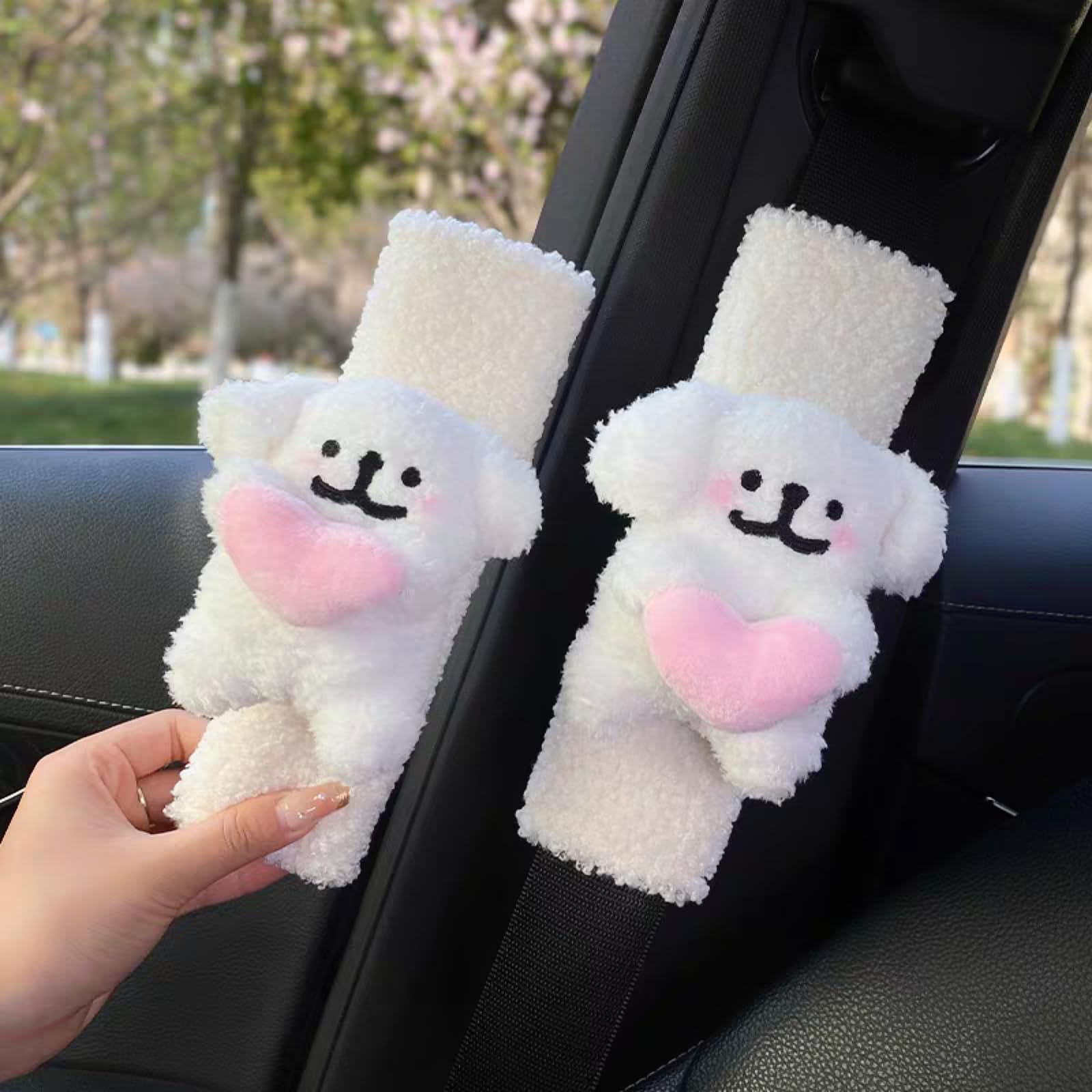 Zigihos 2 PCS Seat Belt Cover Pad, Cute Kawaii Animal Dog Seatbelt Covers for Kids and Women, Winter Plush Fluffy Soft Seat Belt Cover, Cartoon